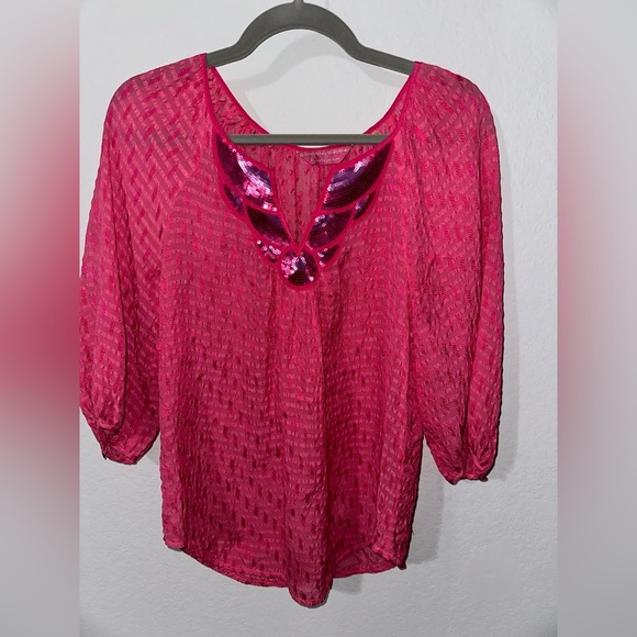 Robert Graham Women’s Pink Sequin Collar 75% Silk Peasant Style Blouse Small‎ - Picture 1 of 8